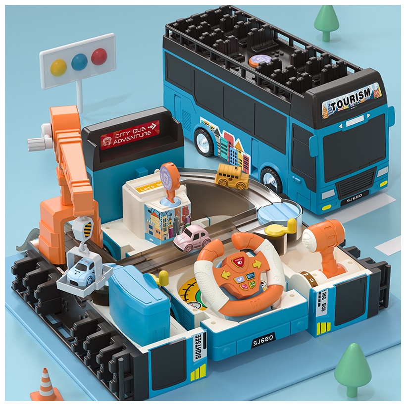 MAINAN ANAK EDUKASI BELAJAR SETIR SCHOOL BUS PARKING LOT CAR MOBIL STIR TRACK EDUKASI 3 IN 1 STEERIN