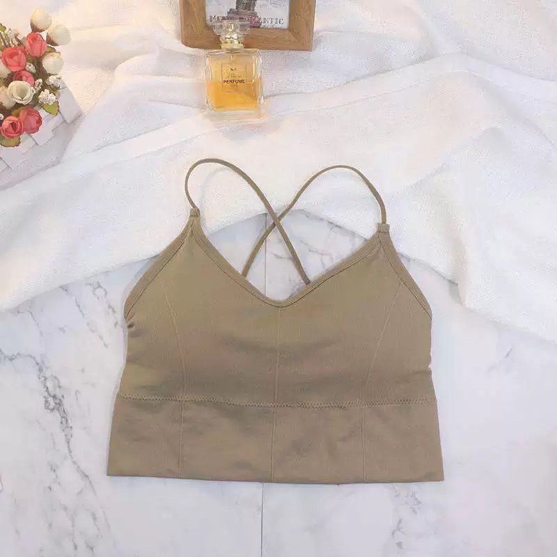 EJ - BR05 - Sling Tanktop / Crop Top / Atasan Wanita Bralette Push Up-BR19-Khaki