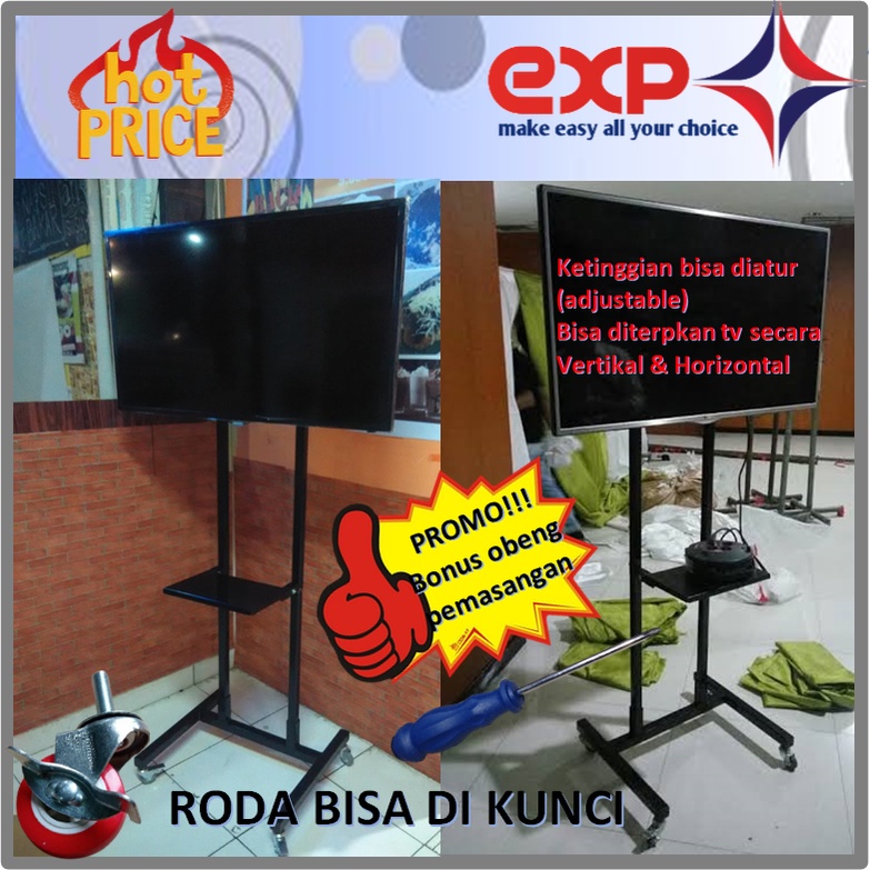 Garansi cocok!!! Bracket TV Standing 32&quot; s/d 65&quot; AQUA pakai RODA KOKOH 100% BESI MURNI