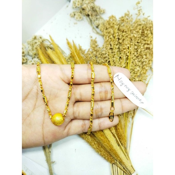 Kalung koin bambu &amp; liontin ( warna mirip emas 24k)