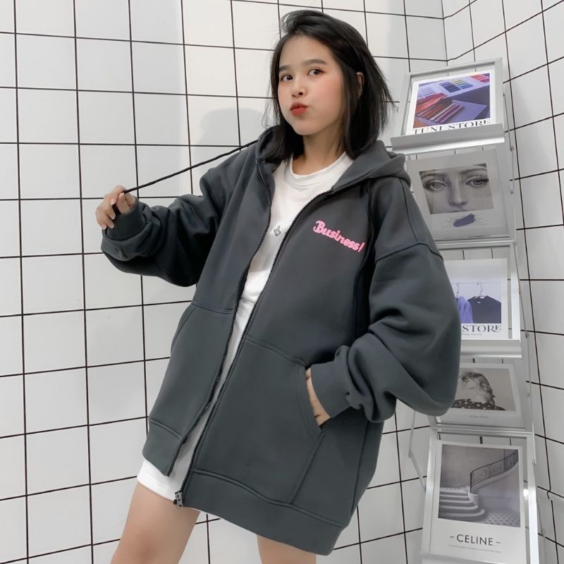 ( S - 6XL ) Zip Hoodie Bigsize Wanita Jaket Sleting THANK YOU BUSINESS Jumbo Jumper Korean Harajuku Urban Style Ullzang Women Fashion