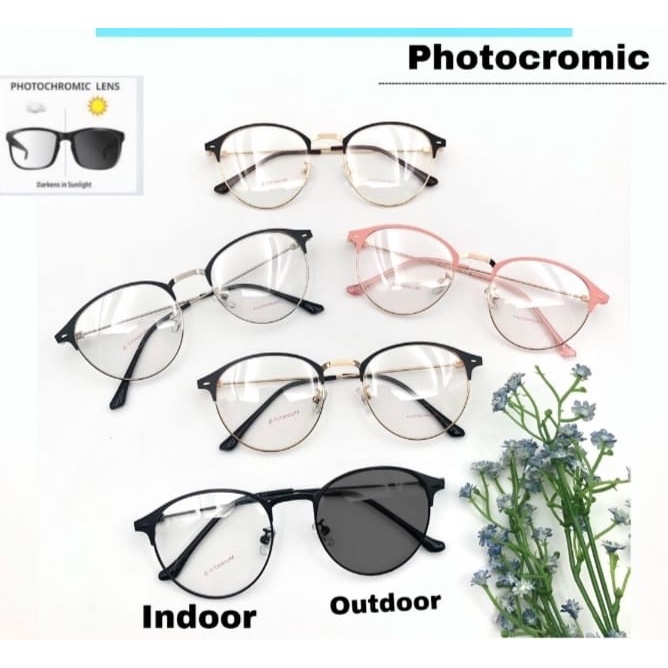 TERMURAH!! NEW PHOTOCROMIC KACAMATA OVAL TITANIUM KOREAN NEW WANITA PRIA PHOTOCROMIC STYLE VINTAGE