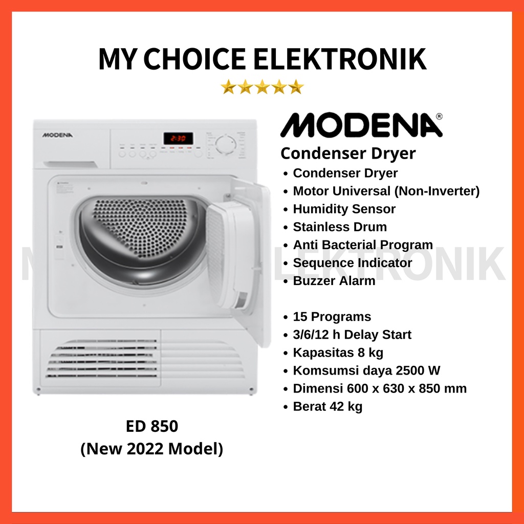 MODENA CALDO Condenser Dryer ED 850 (8 kg) / Pengering Pakaian ED850