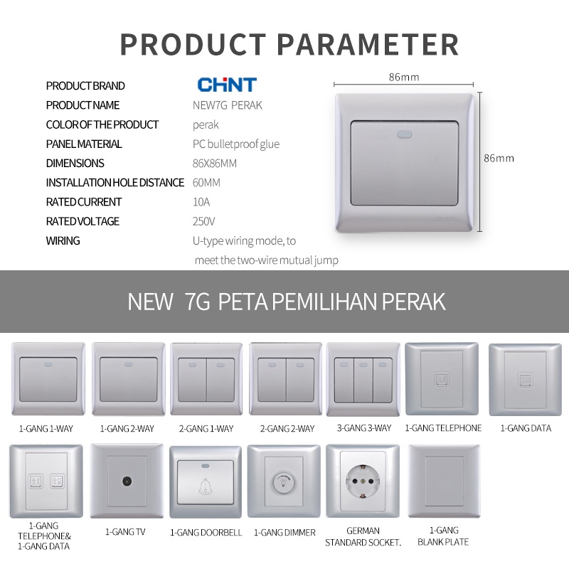 Stop Kontak IB/StopKontak IB CHINT NEW7G Silver series pelindung stopkontak child protection+flame retardant