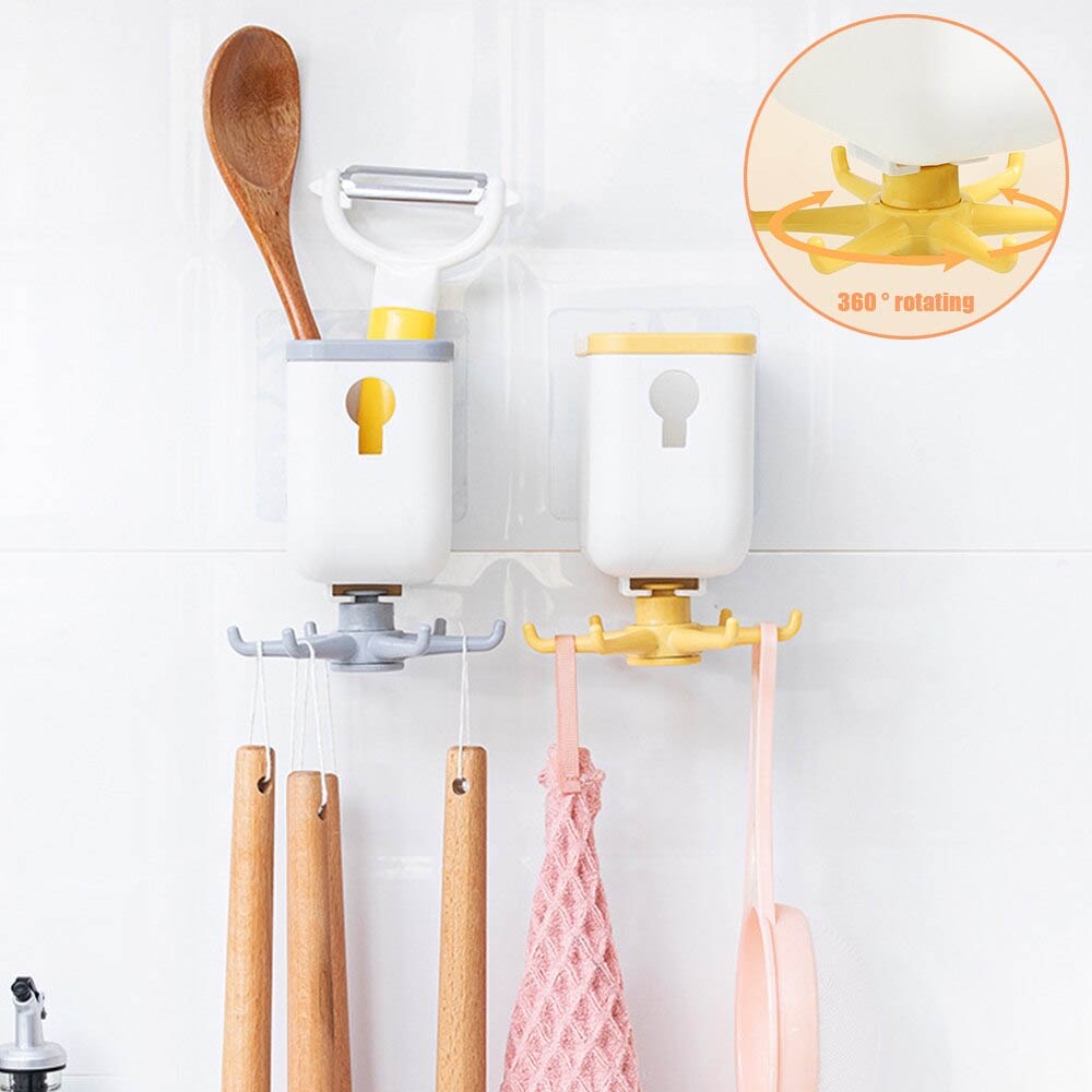 Rak Tempel Serbaguna Rotate Storage Hook RH009 Berputar Untuk Alat Dapur Spatula Sendok, dll