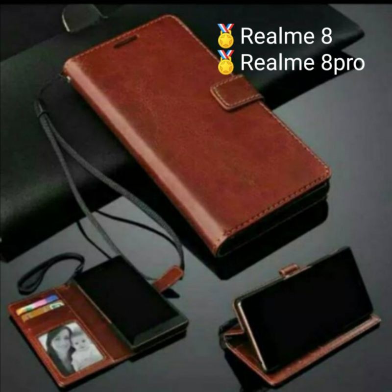 Sarung Realme 8 8pro Pro Leather Case Flip Cover Casing Dompet Wallet Kulit