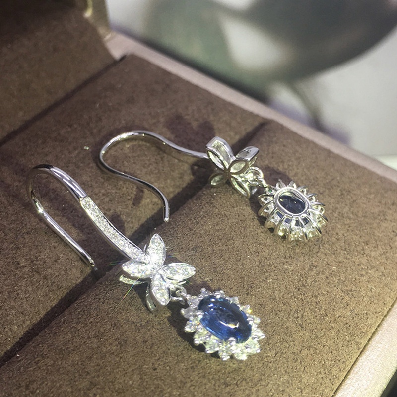 Anting Tusuk Gantung Wanita Hias CZ Biru Gaya Simple / Elegan / Trendy Untuk Pernikahan / Pertunangan / Pesta / Hadiah