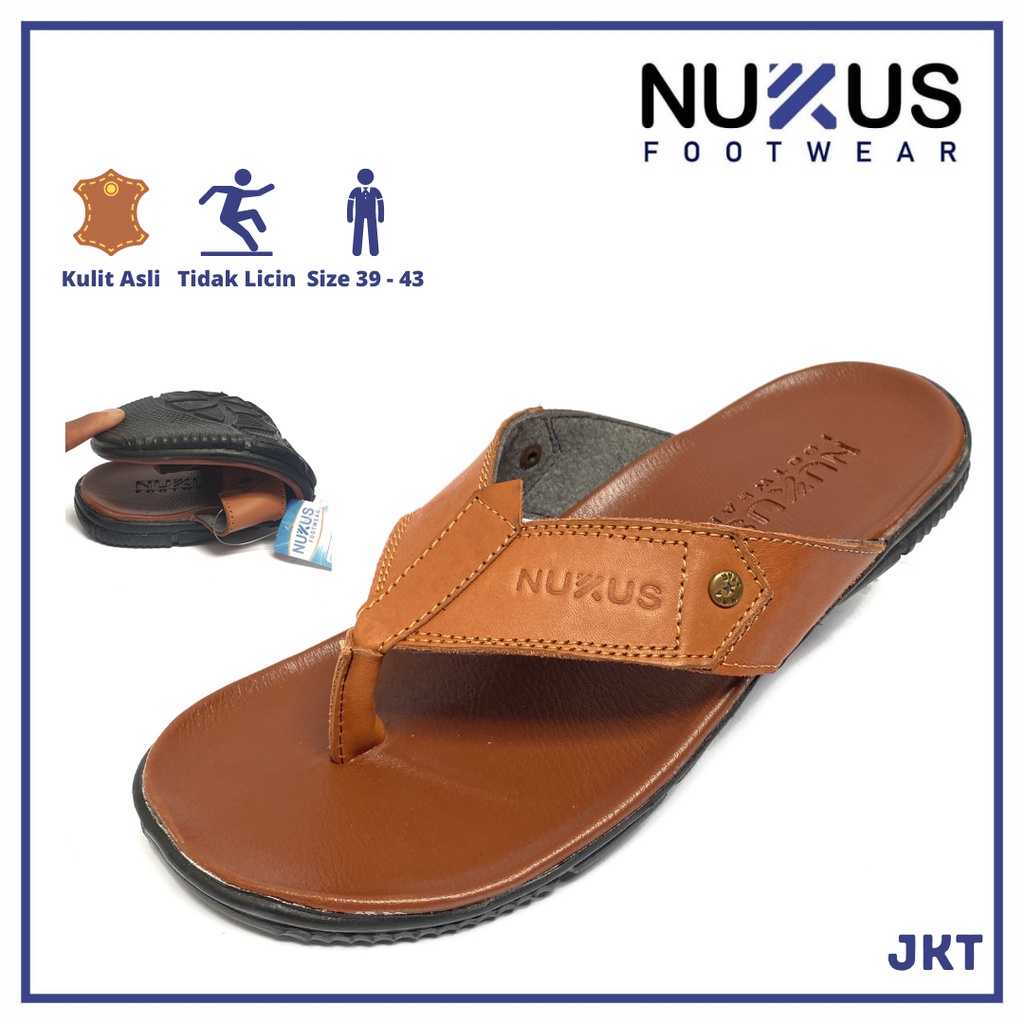 Nukus Footwear Sandal Japit Pria Kulit Coklat Tan - JKT