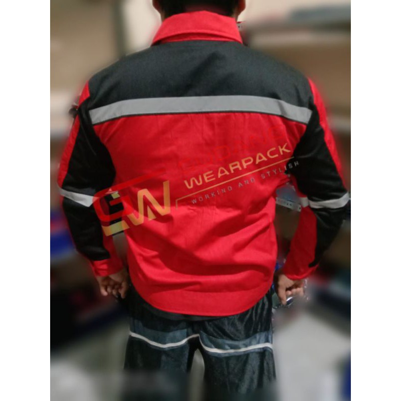 Gudang Wearpack - Baju Kerja Seragam Proyek Warna Merah Hitam