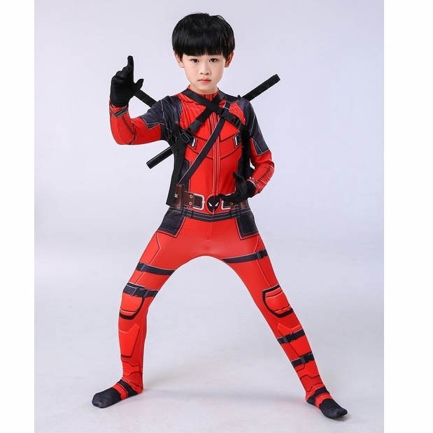 Holiday party Superhero Deadpool Kids boy Bodysuit+Masker cosplay Avengers SpiderMan Costumes set