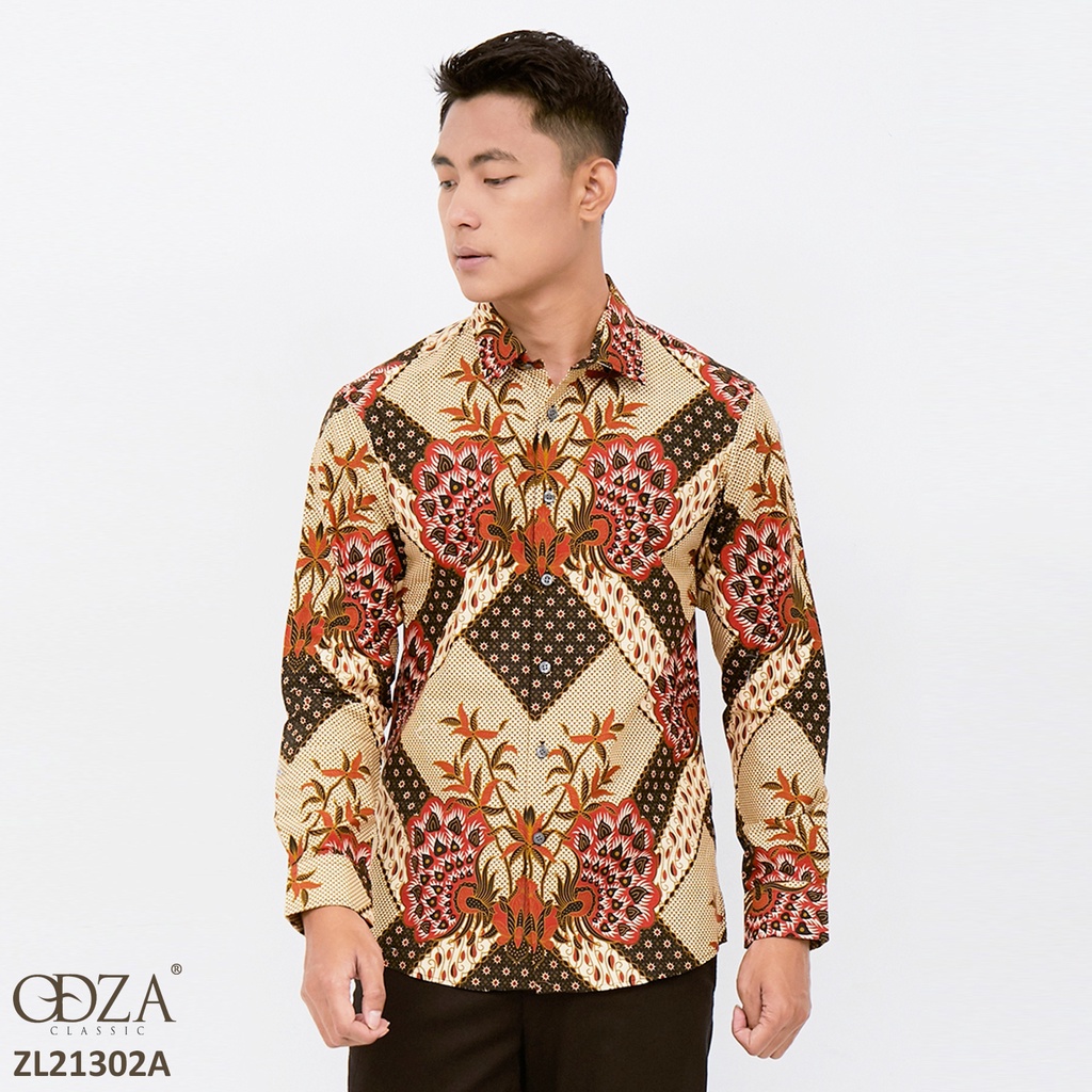 Odza Kemeja Batik Pria Lengan Panjang Baju Pria Batik Modern Populer Prayata