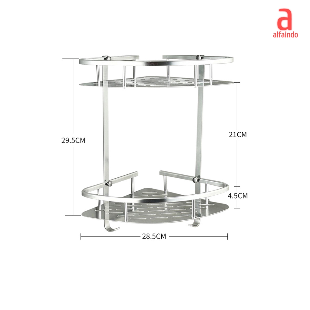 Alfaindo Rak Kamar Mandi atau Bumbu Dapur Sudut Dinding Alumunium 2 Susun AD-2N2S