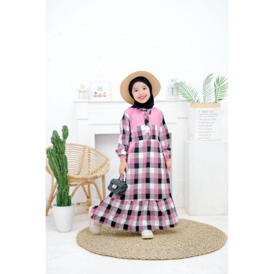 ZAJA - Baju Gamis Anak Anak Umuru 4-12 Tahun Model Cantik Kantong Temel Depan &amp; Rempel  Kiri Kanan Bawah / Dress Anak Perempuan Salur Mewah Dengan Sentuhan Desain Yang Menawan / Pakian Muslim Anak Perempuan / Baju Ngaji Si Buah Hati