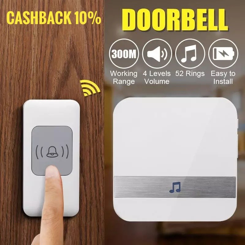 Bel Rumah Tanpa Kabel Jarak Jauh Bell Rumah Wireless Waterproof Doorbell Door Bell Bel Pintu Pagar Kantor Lonceng Pagar JS143