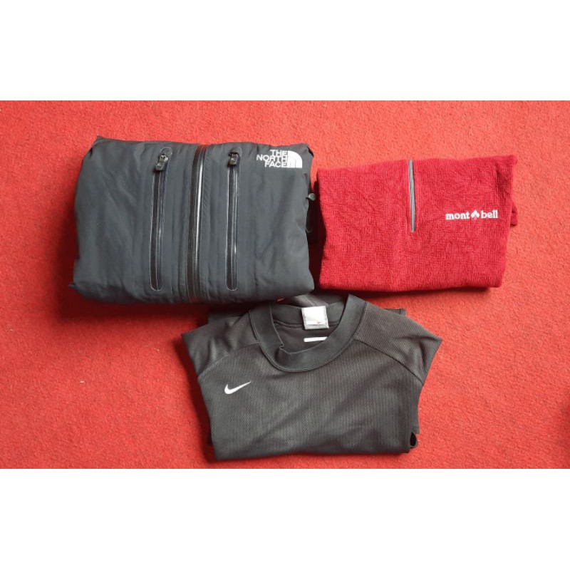 Borongan jaket gunung, fleece dan dry fit