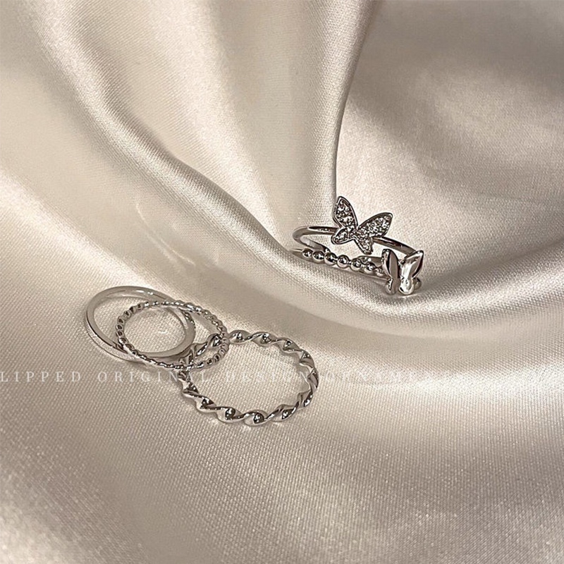 4PCS/Set Butterfly Ring Female Super Fairy Index Finger Rings Open Ring