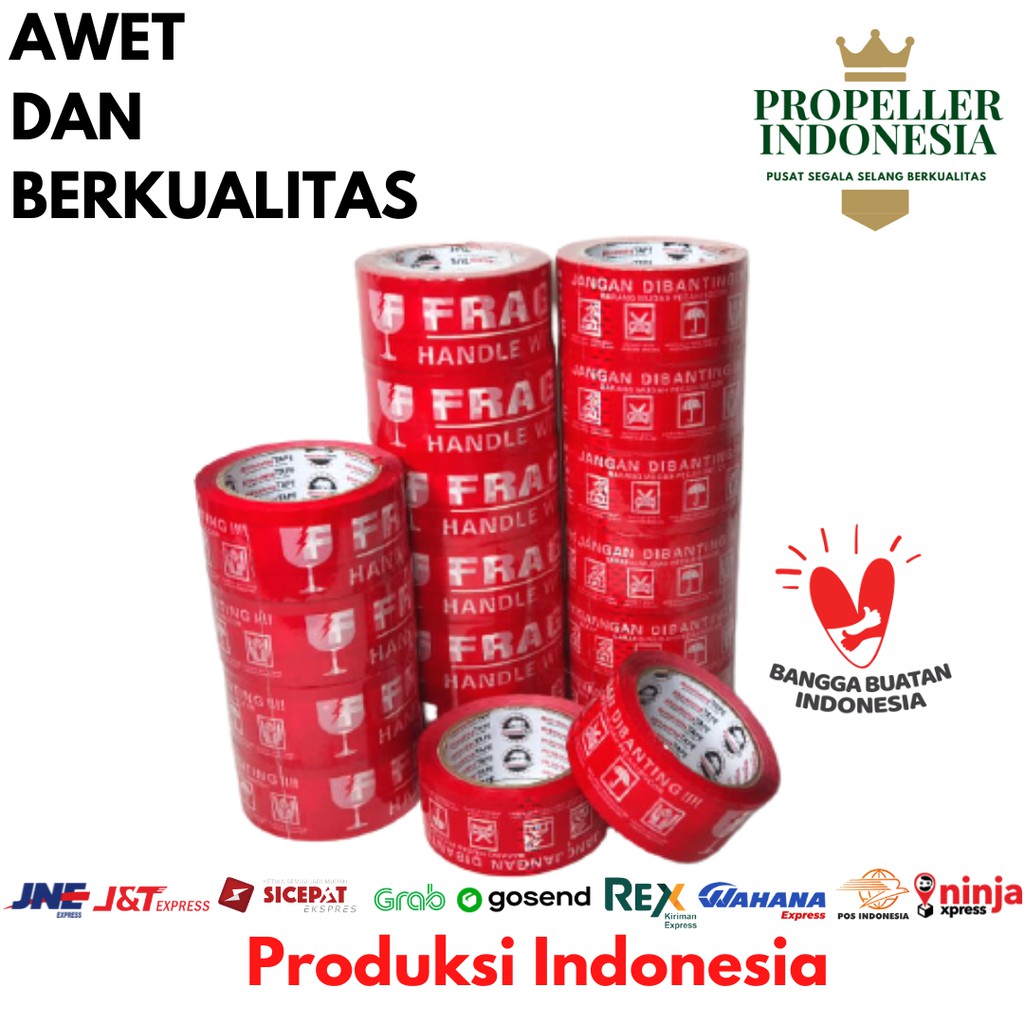 Lakban Fragile Merah RHINOCEROS Tape Selotip Isolasi 48MMx90YARD 2inci