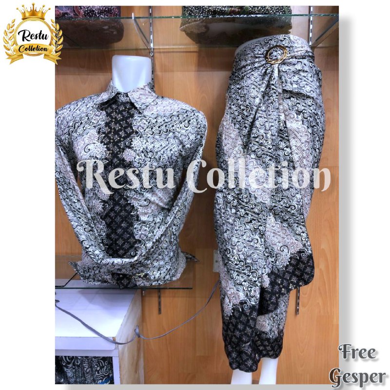 Stelan Couple Kemeja Pria Dan Rok Lilit Batik Wanita Motif Megamendung Silver Cocok Untu Acara Nikahan Kondangan Tunangan Wisuda Bahan Premium