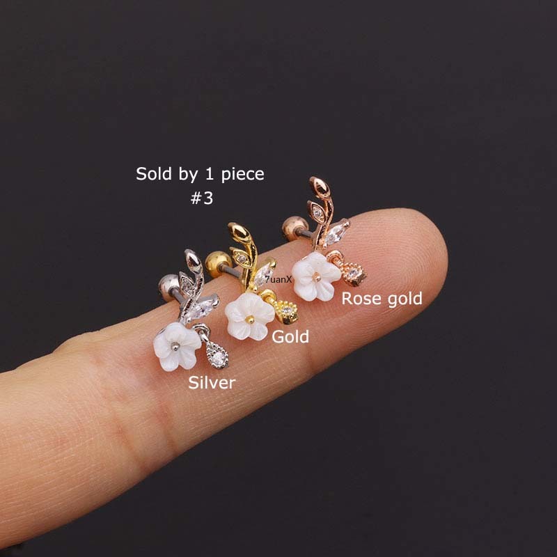 1pc Anting Tindik Bentuk Bunga Bahan Stainless Steel 20 Gage