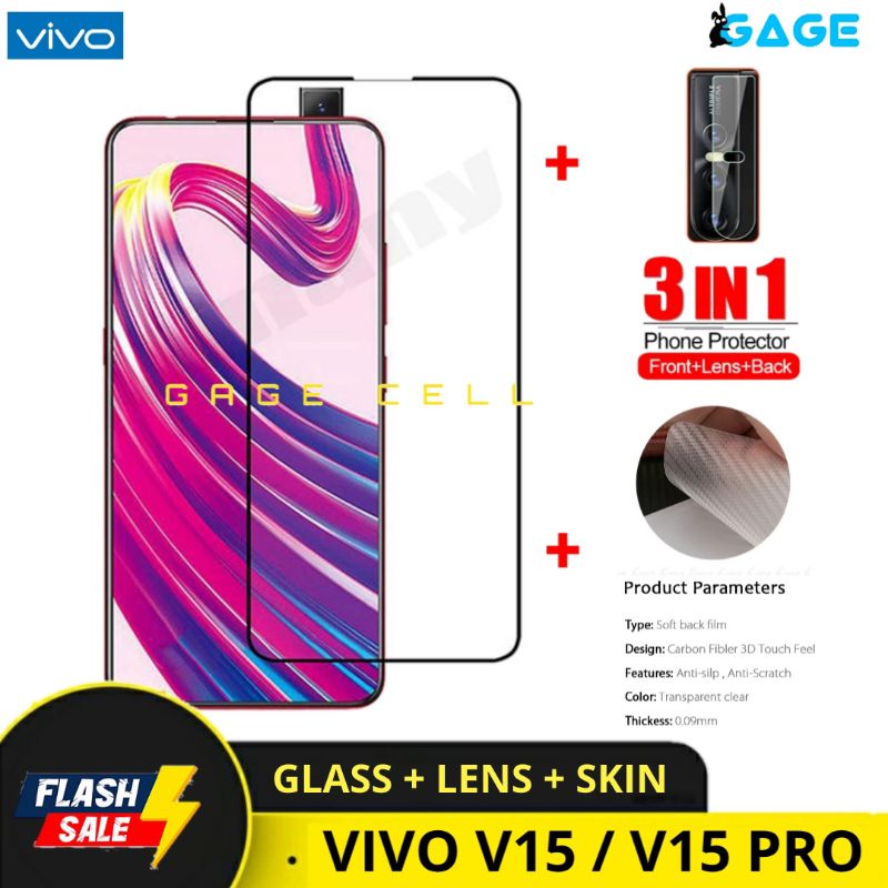 PROMO 3IN1 TEMPERED GLASS LAYAR KAMERA SKIN CARBON VIVO V15 PRO V15PRO TG ANTI GORES FULL SCREEN