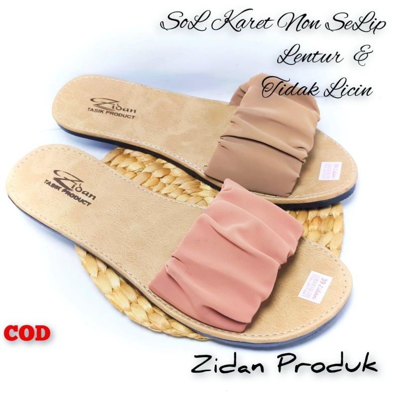 Sandal Selop Wanita Teplek Motif Kerut SoL Karet Anti Licin