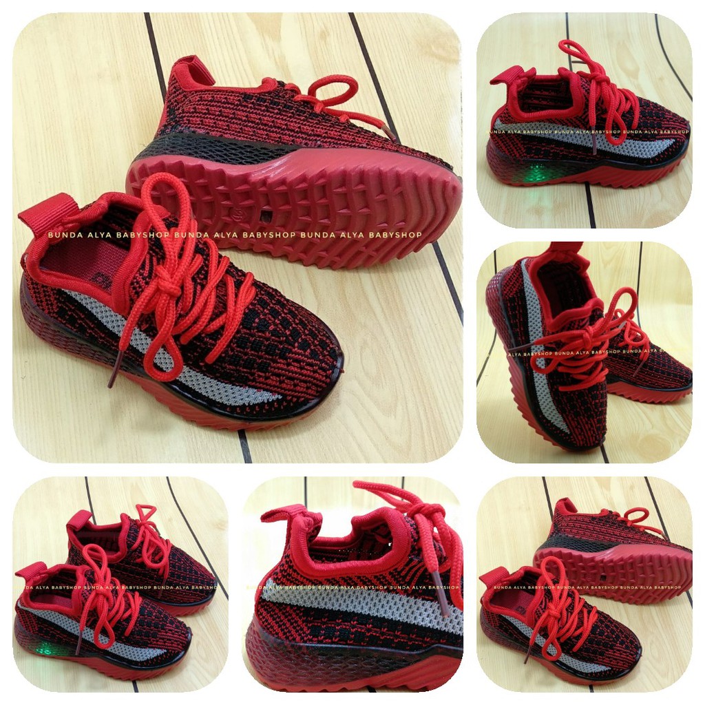 Sepatu Anak Laki LED Usia 4 Tahunan IMPORT Size 29 MERAH - Sepatu Anak Sneakers Lampu Alas Karet Anti Licin