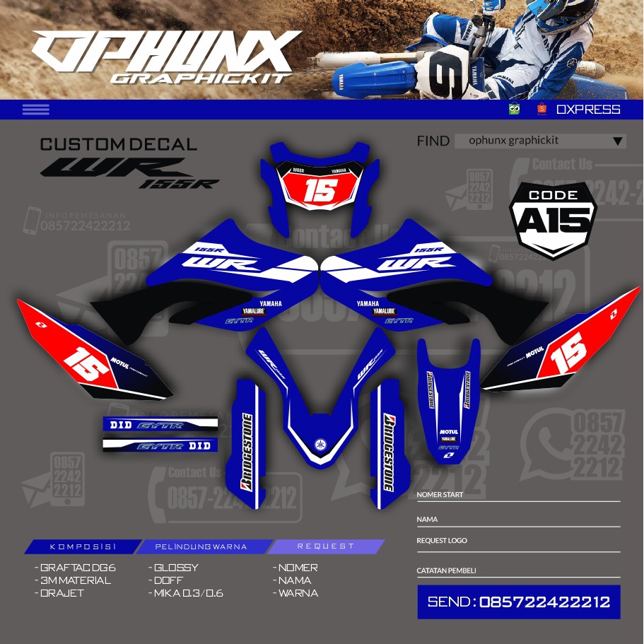 Stiker Decal YAMAHA WR 155 Custom Code A15 (1)