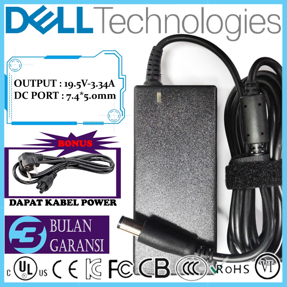 Adaptor Charger Casan ORI Laptop DELL Latitude E7240 E7250 E7270 E7440 E7450 E7470 E7480 E6230 E6320 E6330 E6410 E6420 E6430 E6440 E6510 E6540 E5250 E5270 E5420 E5430 E5440 E5450 E5470 E5550 E5570 3330 3340 3440 3540 5480 5488 5580 7280 7480 19.5V 3.34A