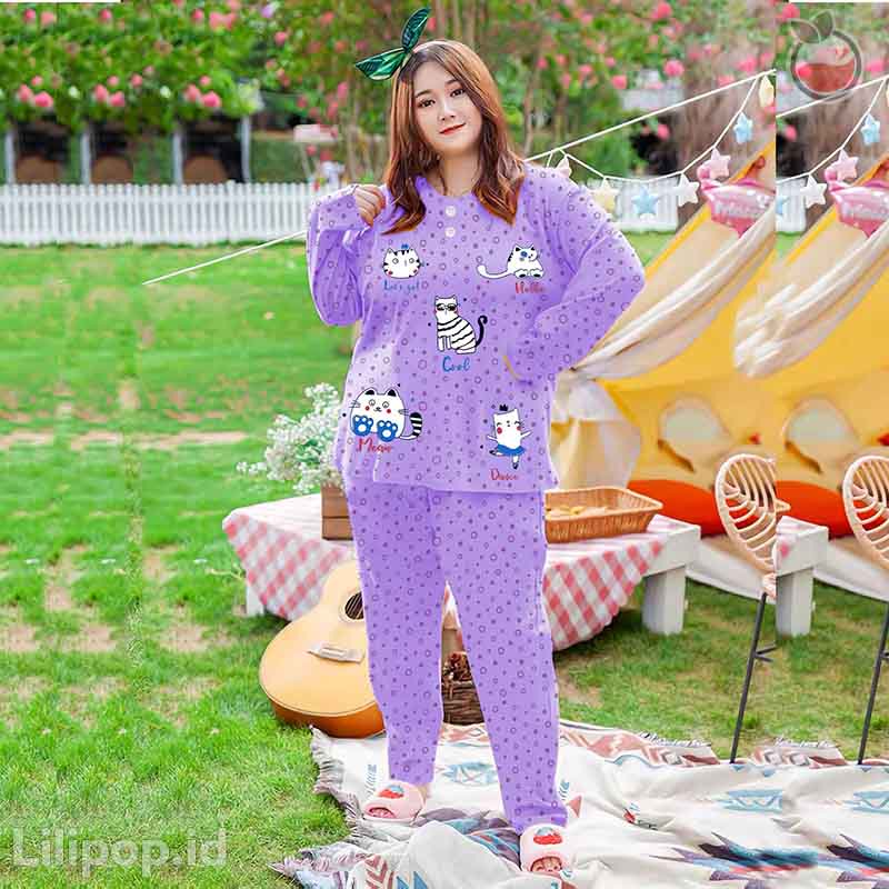 Lilipop.id  Baju Tidur Jumbo Cat XXXL Celana Panjang PP Bigsize Lengan Panjang Baby Doll Kaos