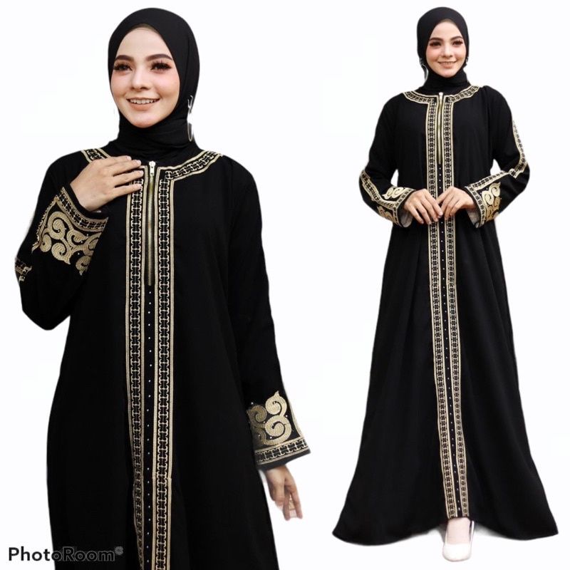 PROMO ABAYA Gamis Maxi Dress Arab Saudi Bordir Ziper Inayah Couple Turki Umroh Dubai Turkey India Wanita Hitam WS1975MAP50