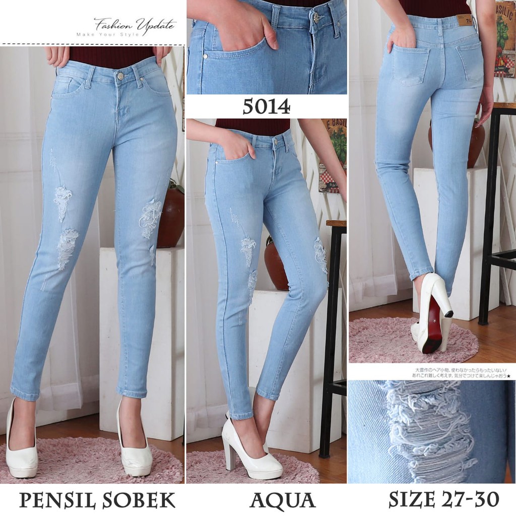 7C-G CELANA JEANS PREMIUM PENSIL SOBEK BIRU MUDA  /RIPPED JEANS /STREATCH JEANS /27 - 30