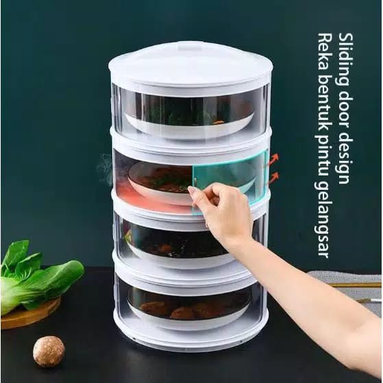 Tudung Saji 5 Susun Lebih Tebal Food Grade Storage Praktis Desk Rak Penyimpan Makanan 4 Tingkat Sudah Di Rakit dan Siap Dipakai Tempat Penyimpanan Modern Siap Saji Tutup Cover Multilayer