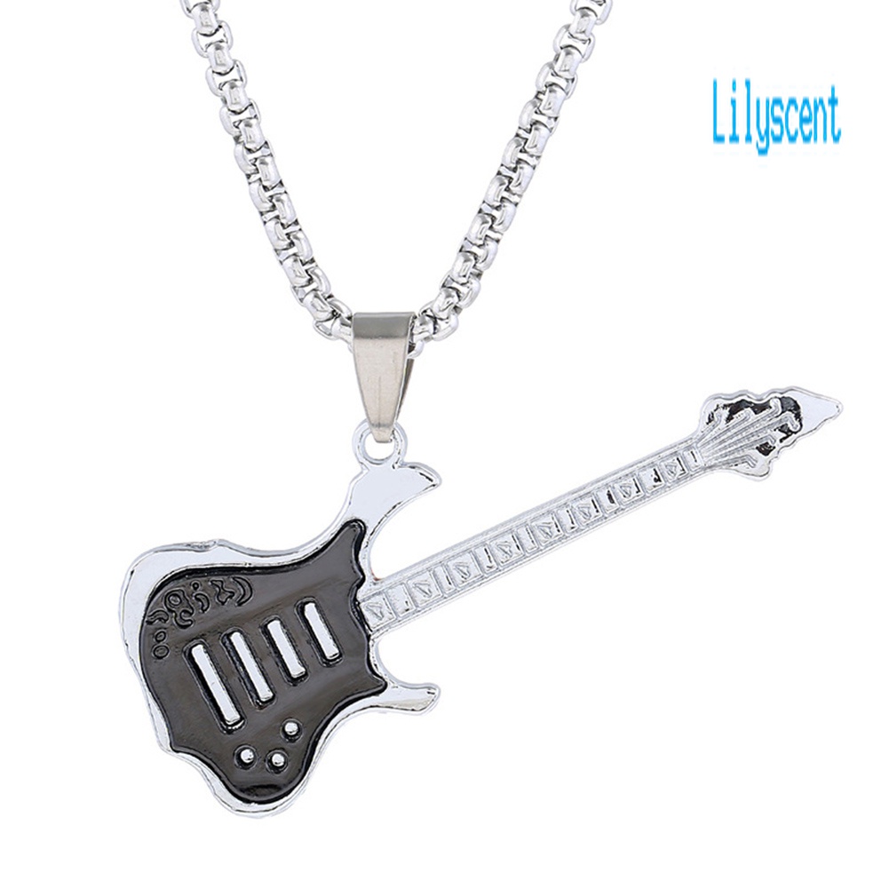 Kalung Rantai Panjang Liontin Gitar Bahan Stainless Steel Untuk Unisex