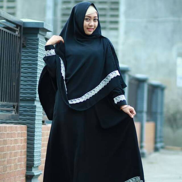 (promo) Set syar'i hitam, gamis murah, gamis original, gamis lebaran, hijab syar'i, gamis premium
