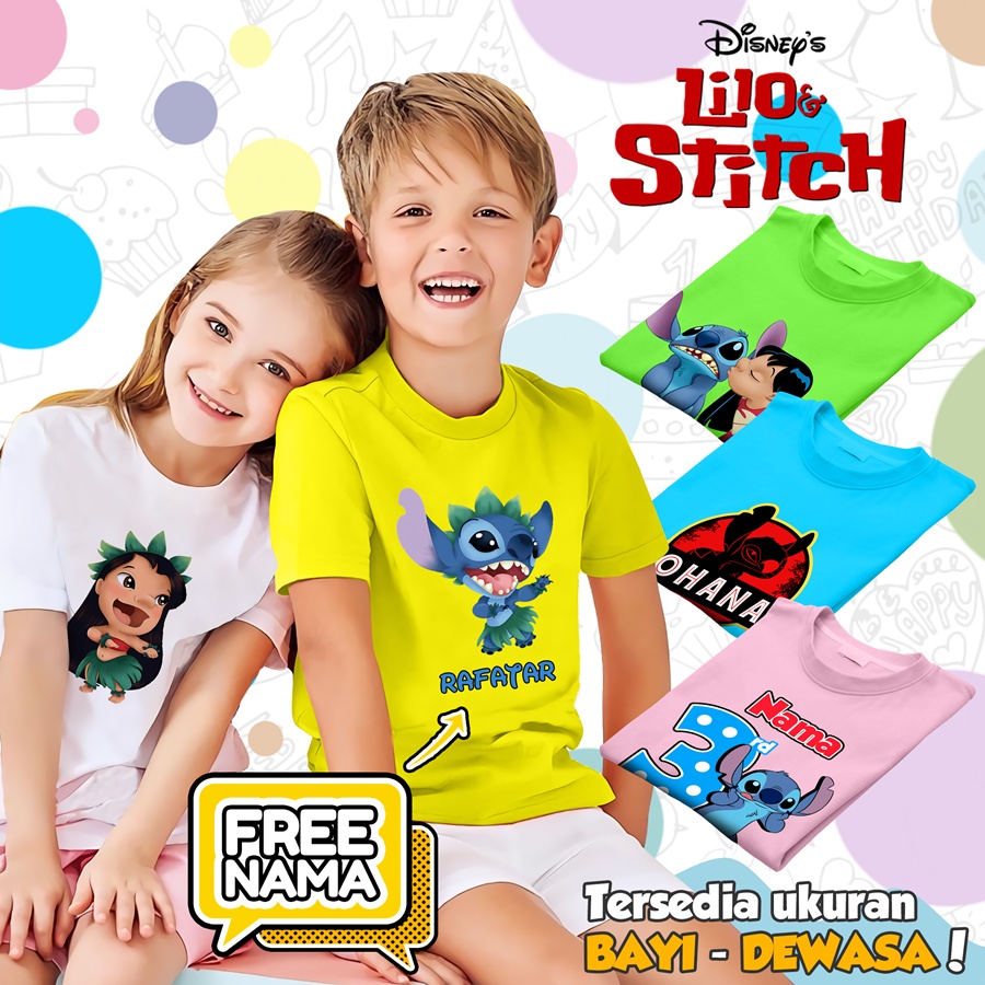 [FREE NAMA!!] Baju Kaos COUPLE  ANAK DAN DEWASA LILO AND STITCH BANYAK MOTIF