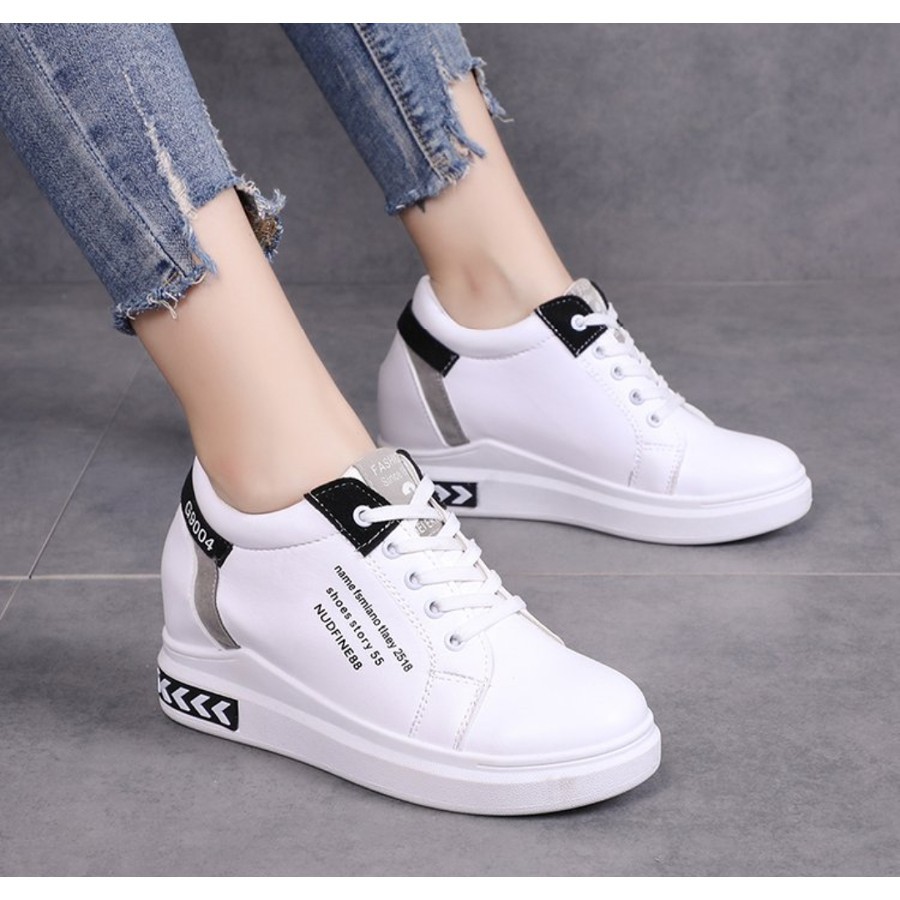 ABBUSHOES YS 203 Sneakers Wanita bahan Sintetis 3cm-Putih list Hitam
