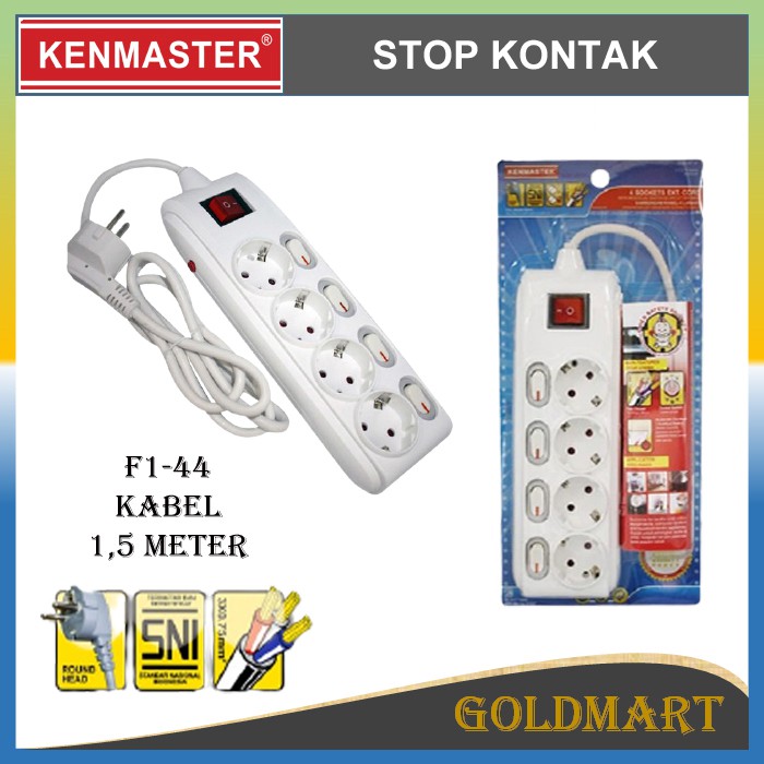 Stop Kontak 4 Lubang 1,5m - Kenmaster Terminal Colokan Listrik 4 Socket f1-44