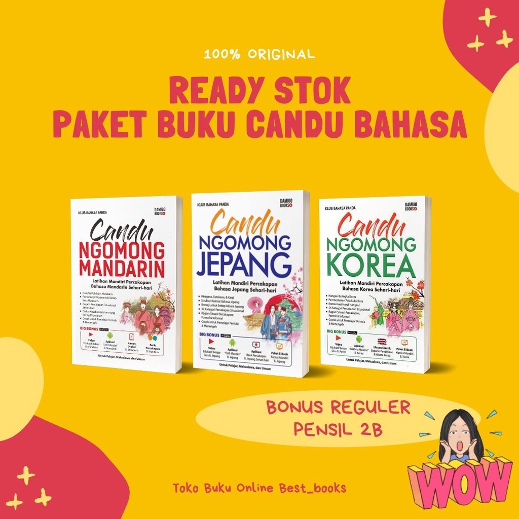 PAKET BUKU BAHASA / BELAJAR BAHASA MANDARIN-KOREA-JEPANG CANDU NGOMONG