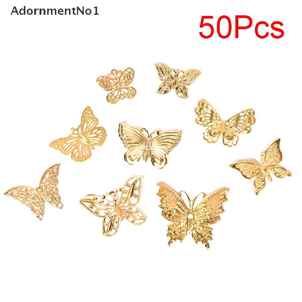 [AdornmentNo1] 50Pcs/Set Gold Metal Filigree Hollow Butterfly Charms Craft DIY Jewelry Making [new]