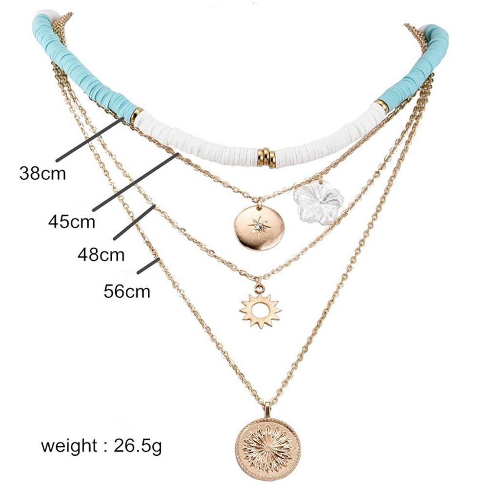 Kalung Rantai Multilayer Liontin Bulan Bintang Bahan Alloy Gaya Retro Boho Untuk Wanita