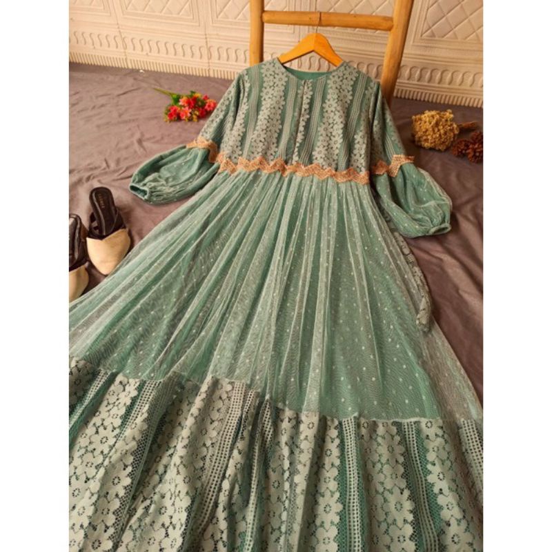 GAMIS BRUKAT RENDA TERBARU/ GAMIS LEBARAN 2022/ MAUDY DRESS TILE /BAJU PESTA / BAJU KONDANGAN
