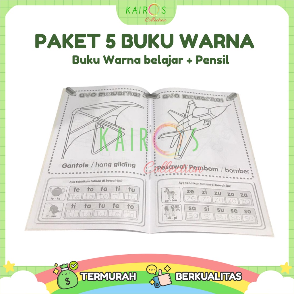 Paket Hemat 5 Buku Mewarnai Anak Belajar dan Pensil Warna 12 Warna Lengkap