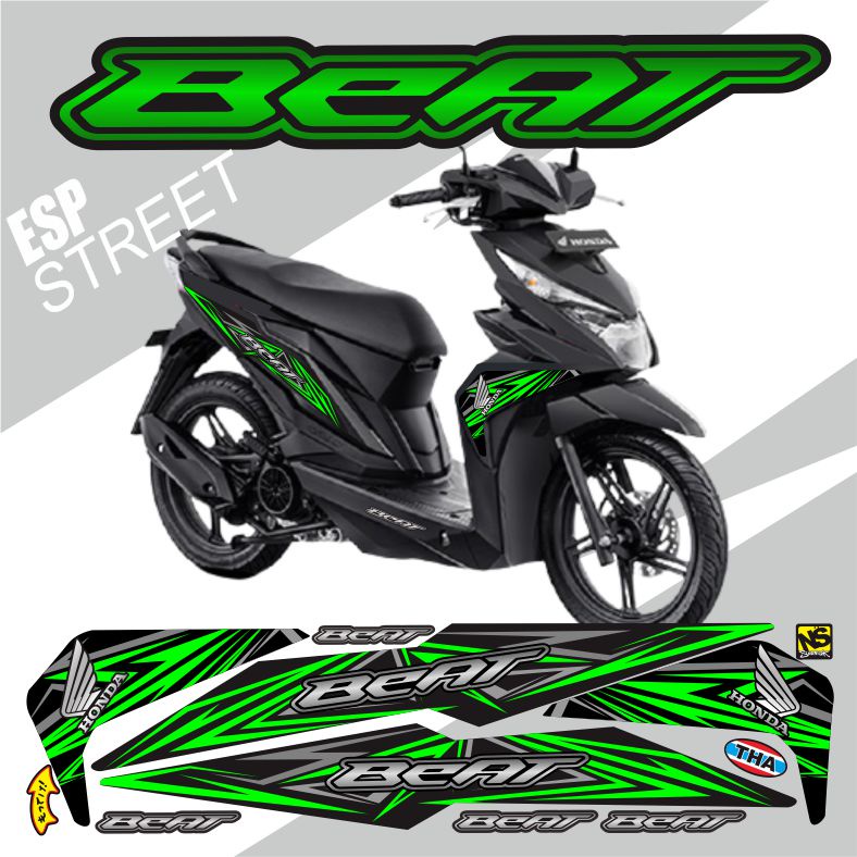 STICKER STRIPING MOTOR BEAT STREET VARIASI LIS SIMPLE HIJAU GRADASI