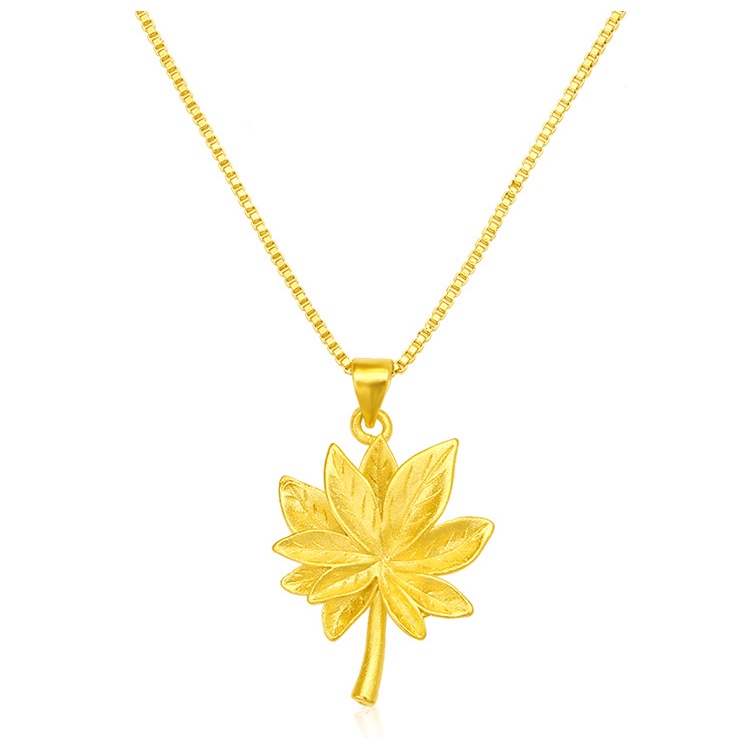 Kalung Rantai Lapis Emas Asli Kadar 375 Dengan Liontin Daun Maple 3D Untuk Wanita