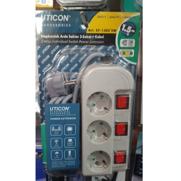 Cabang Cabangan Kabel Listrik Stop Kontak 3 Lubang Uticon Original