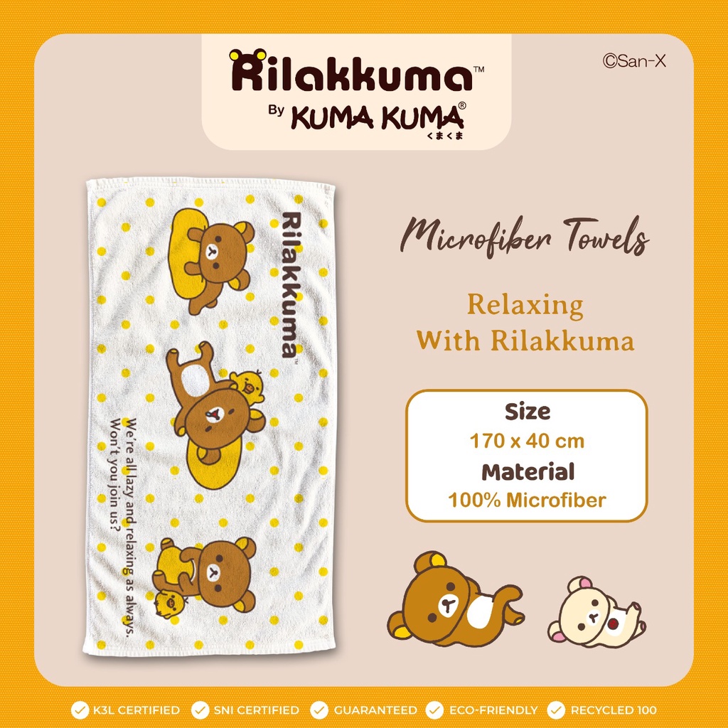 PROMO HANDUK BAYI HANDUK ANAK PREMIUM Handuk KUMA KUMA Microfiber Kuma Kuma Motif ( 70 x 140 cm )-KUMA RELAX RILAKKUMA