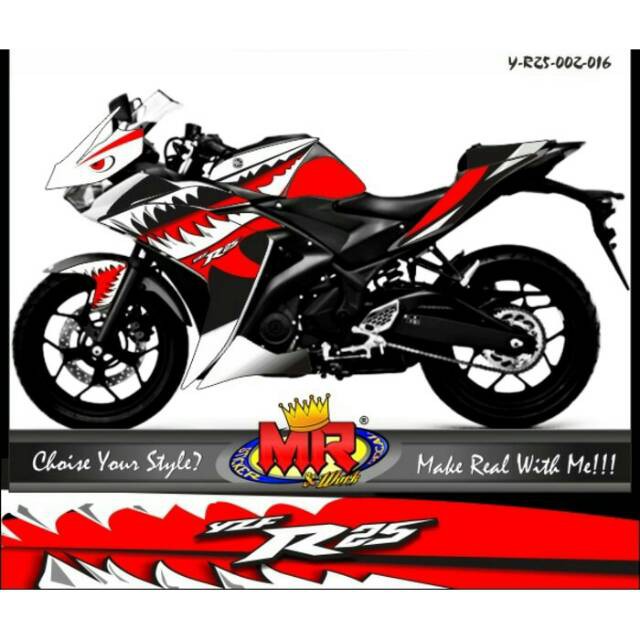 Decal Premium R25 shark merah hitam putih Stiker Sticker R 25 semi full desain keren 01 spec A
