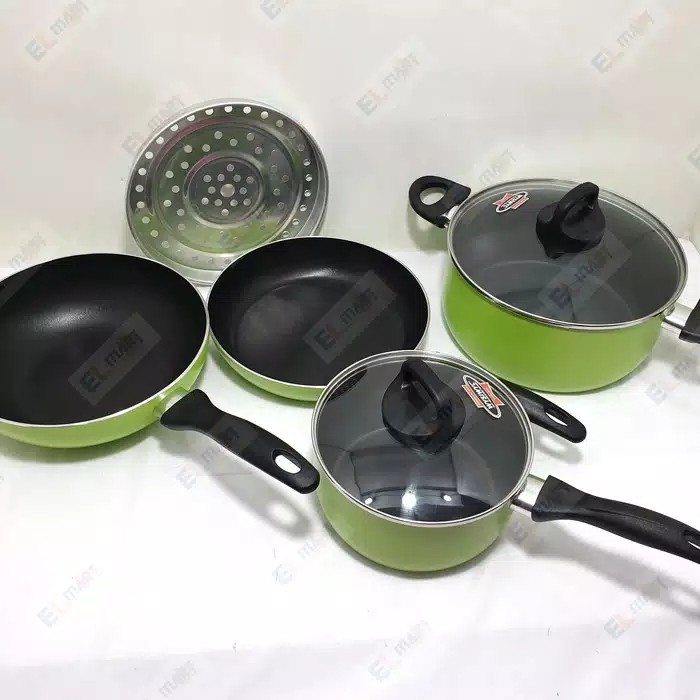 Panci Set Maxim Halania 7pc Wajan Frypan Wok Pan Penggorengan Saucepan Halania Panci Wok Frypan