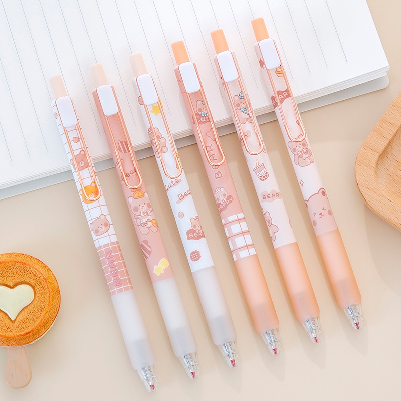Pulpen Gel 0.5mm Bentuk Beruang Lucu Warna Hitam Untuk Stationery Sekolah / Kantor