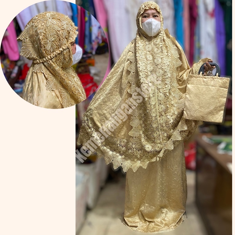 Mukena Sutra Jepang Prada Renda Kerang / Mukena Dewasa Shireen Renda Premium